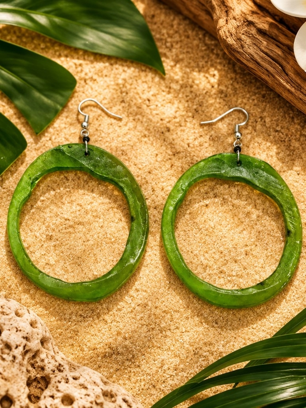 Tropical Green Hoop Drop Earrings by